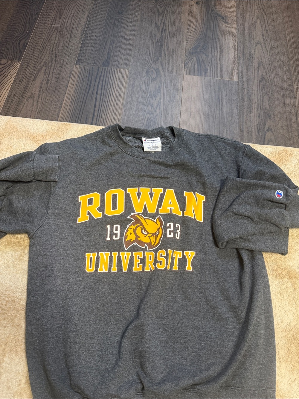 Champion Dark Gray Rowan University Crewneck with Gold Lettering
